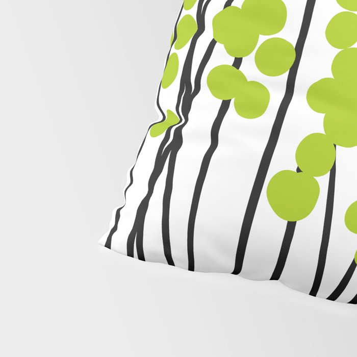 Hello Spring! Green/Black Retro Plants on White #decor #society6 #buyart Pillow Sham Gallery Image 4