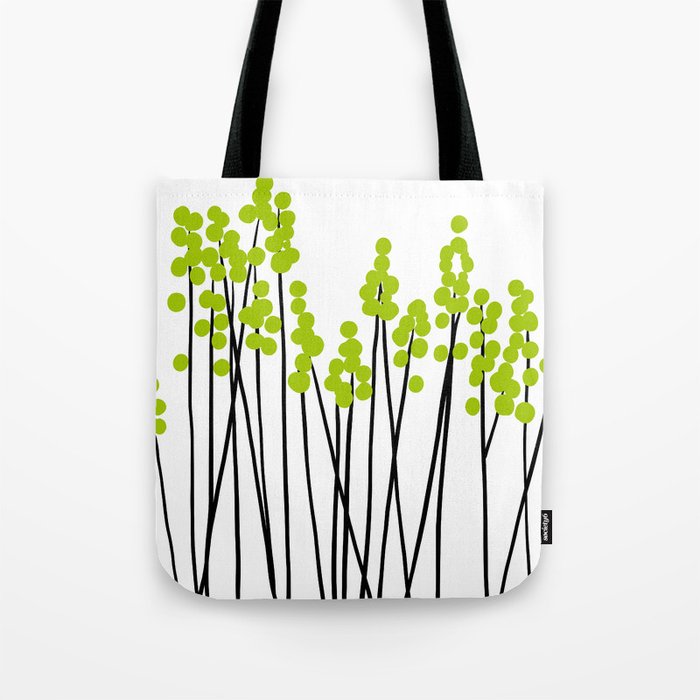 Hello Spring! Green/Black Retro Plants on White #decor #society6 #buyart Tote Bag Gallery Image 1