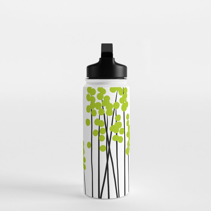 Hello Spring! Green/Black Retro Plants on White #decor #society6 #buyart Water Bottle Gallery Image 3