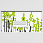 Hello Spring! Green/Black Retro Plants on White #decor #society6 #buyart Desk Mat Gallery Image 1