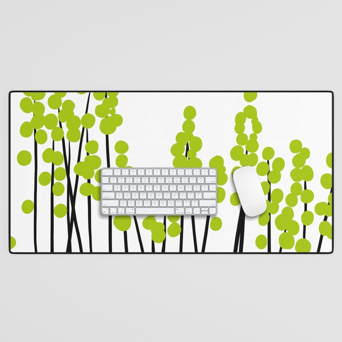 Hello Spring! Green/Black Retro Plants on White #decor #society6 #buyart Desk Mat Gallery Image 1