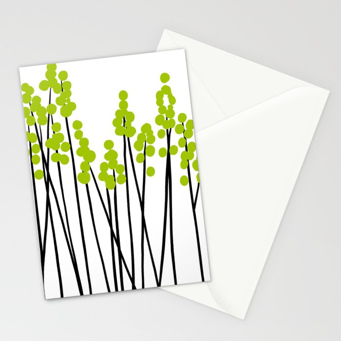 Hello Spring! Green/Black Retro Plants on White #decor #society6 #buyart Stationery Card Gallery Image 2