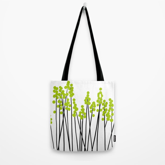 Hello Spring! Green/Black Retro Plants on White #decor #society6 #buyart Tote Bag Gallery Image 2