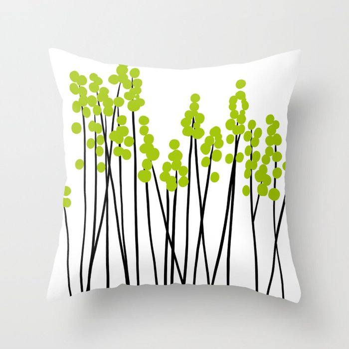 Hello Spring! Green/Black Retro Plants on White #decor #society6 #buyart Throw Pillow Gallery Image 6