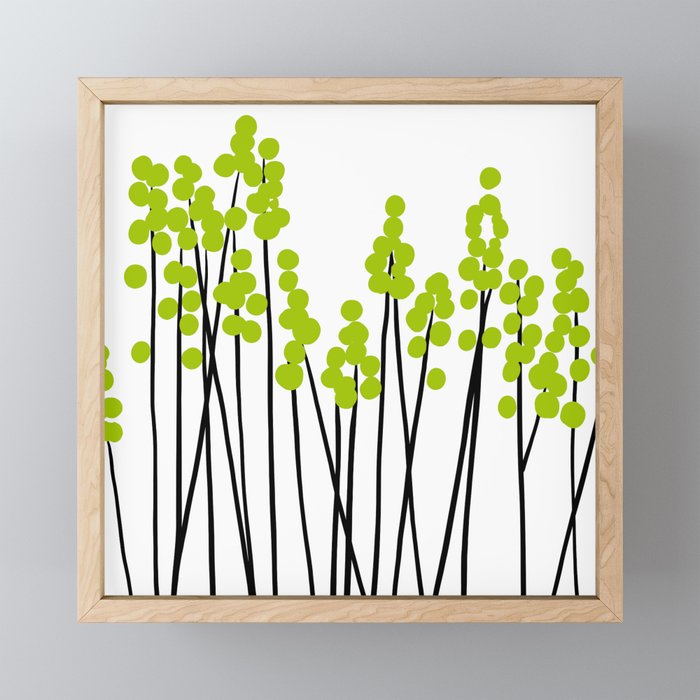 Hello Spring! Green/Black Retro Plants on White #decor #society6 #buyart Mini Art Print Gallery Image 1