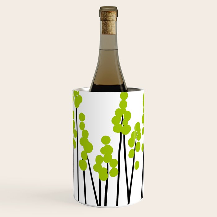 Hello Spring! Green/Black Retro Plants on White #decor #society6 #buyart Wine Chiller Gallery Image 1