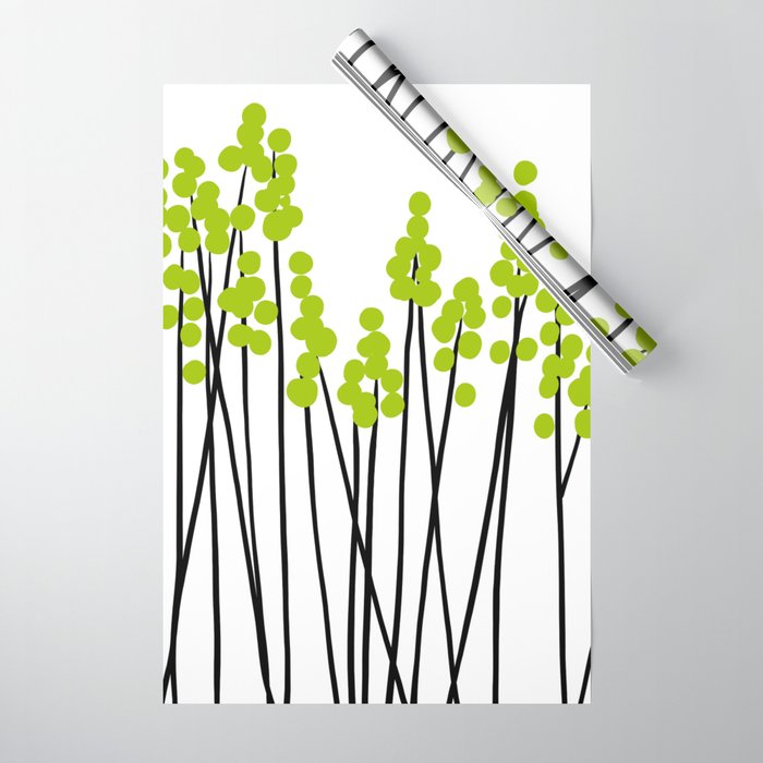 Hello Spring! Green/Black Retro Plants on White #decor #society6 #buyart Wrapping Paper Gallery Image 1