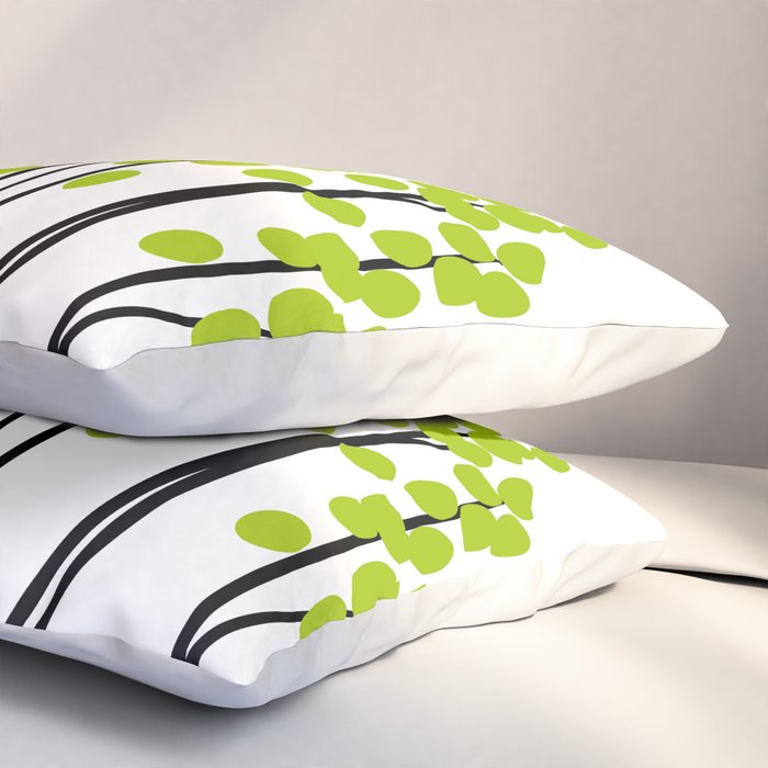 Hello Spring! Green/Black Retro Plants on White #decor #society6 #buyart Pillow Sham Gallery Image 3