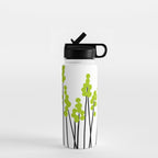 Hello Spring! Green/Black Retro Plants on White #decor #society6 #buyart Water Bottle Gallery Image 1