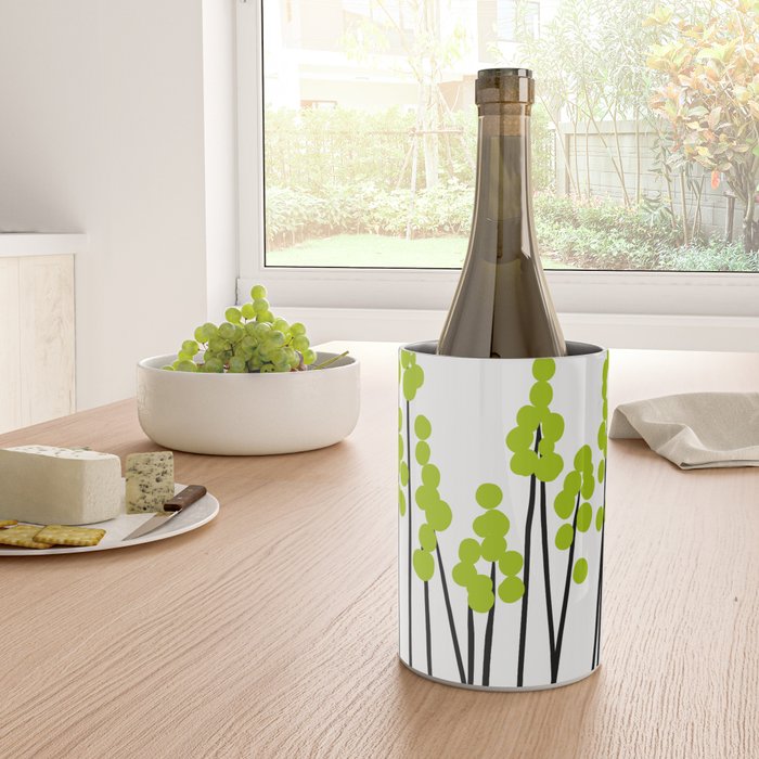 Hello Spring! Green/Black Retro Plants on White #decor #society6 #buyart Wine Chiller Gallery Image 4