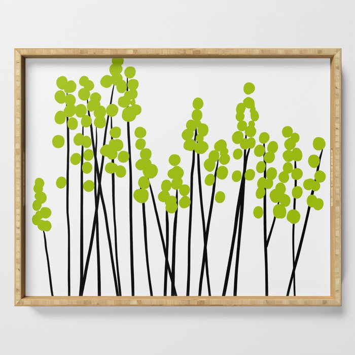 Hello Spring! Green/Black Retro Plants on White #decor #society6 #buyart Serving Tray Gallery Image 1