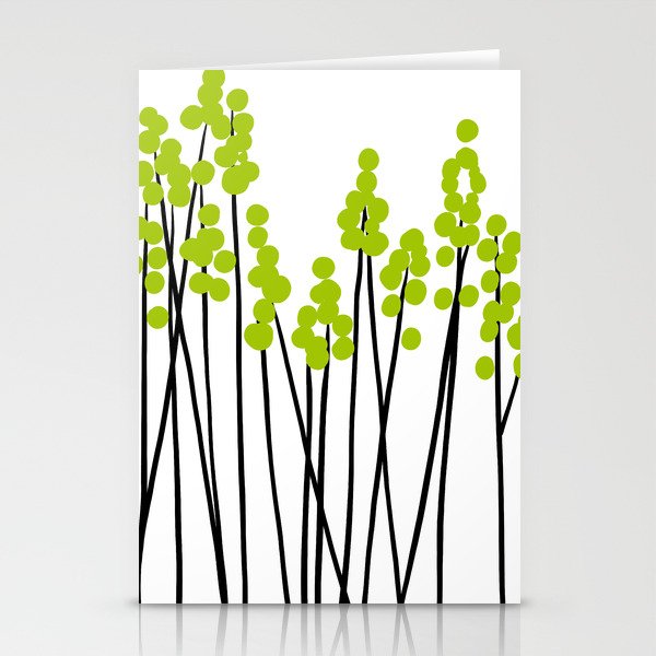 Hello Spring! Green/Black Retro Plants on White #decor #society6 #buyart Stationery Card Gallery Image 1