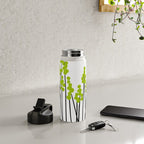 Hello Spring! Green/Black Retro Plants on White #decor #society6 #buyart Water Bottle Gallery Image 4