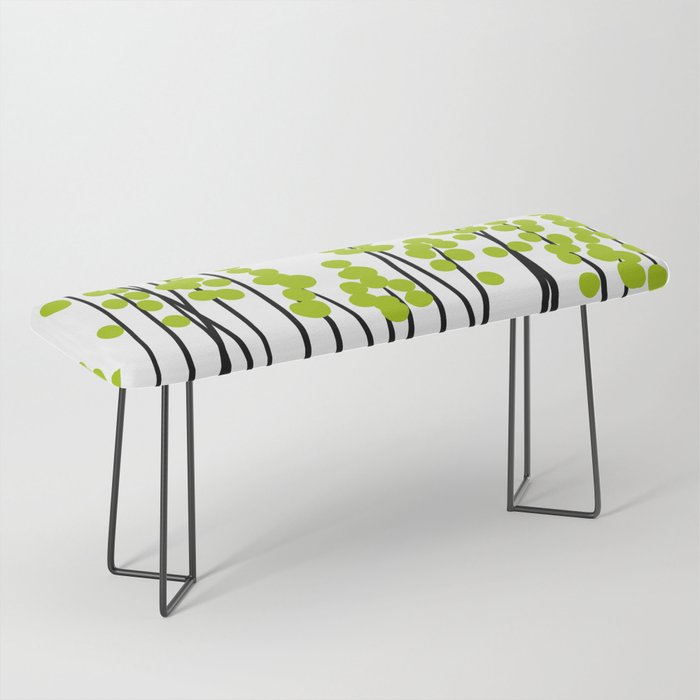 Hello Spring! Green/Black Retro Plants on White #decor #society6 #buyart Bench Gallery Image 1
