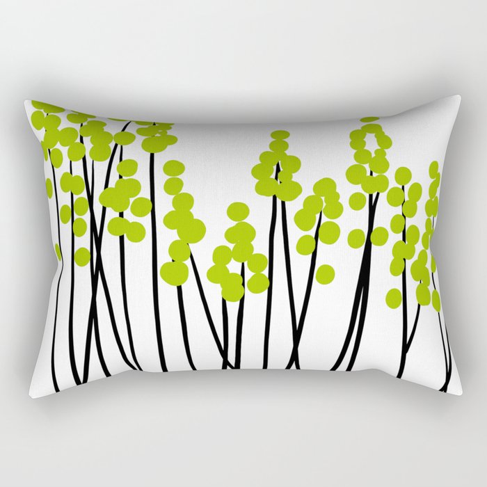 Hello Spring! Green/Black Retro Plants on White #decor #society6 #buyart Rectangular Pillow Gallery Image 1