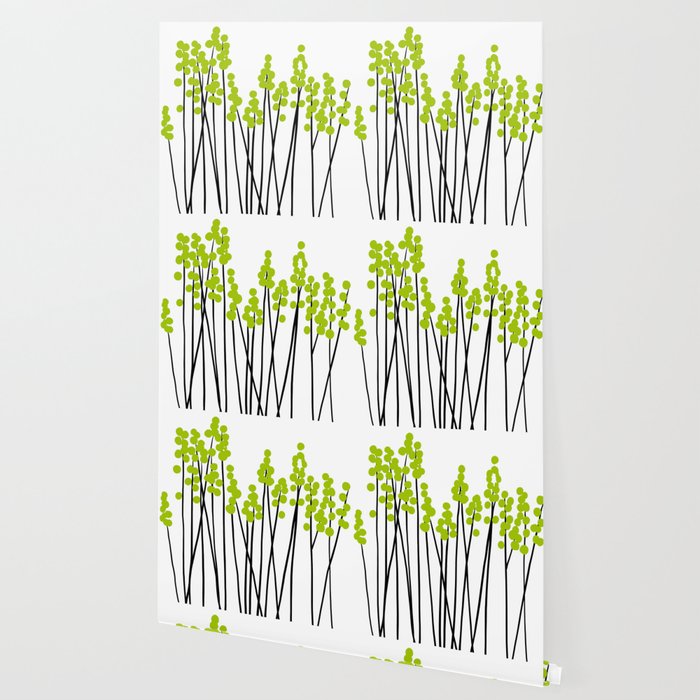 Hello Spring! Green/Black Retro Plants on White #decor #society6 #buyart Wallpaper Gallery Image 2