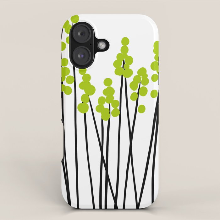 Hello Spring! Green/Black Retro Plants on White #decor #society6 #buyart iPhone Case Gallery Image 1