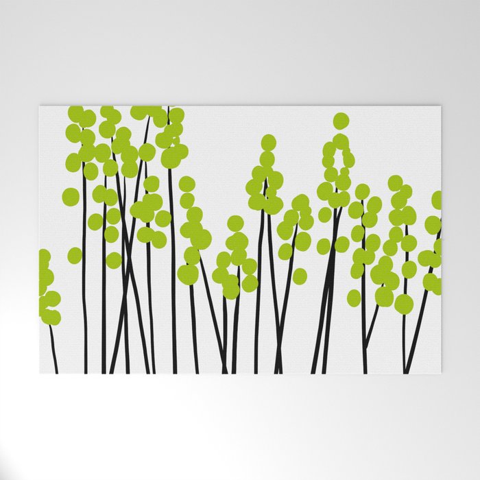 Hello Spring! Green/Black Retro Plants on White #decor #society6 #buyart Welcome Mat Gallery Image 1