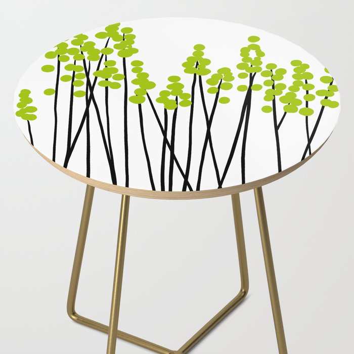 Hello Spring! Green/Black Retro Plants on White #decor #society6 #buyart Side Table Gallery Image 2