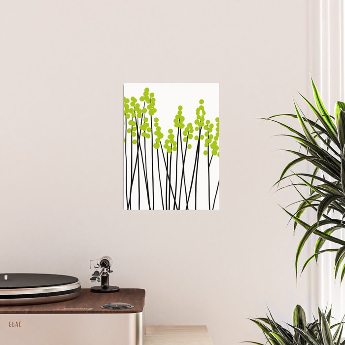 Hello Spring! Green/Black Retro Plants on White #decor #society6 #buyart Poster Gallery Image 2