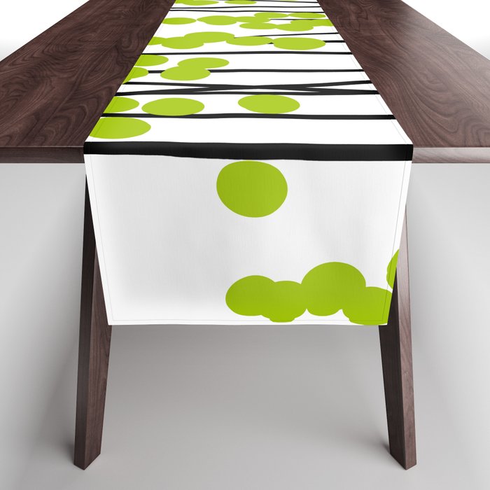 Hello Spring! Green/Black Retro Plants on White #decor #society6 #buyart Table Runner