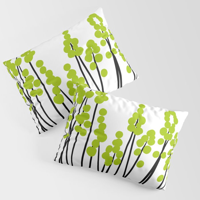 Hello Spring! Green/Black Retro Plants on White #decor #society6 #buyart Pillow Sham Gallery Image 1