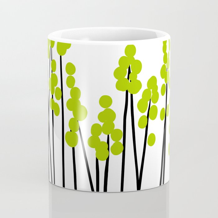 Hello Spring! Green/Black Retro Plants on White #decor #society6 #buyart Coffee Mug Gallery Image 4
