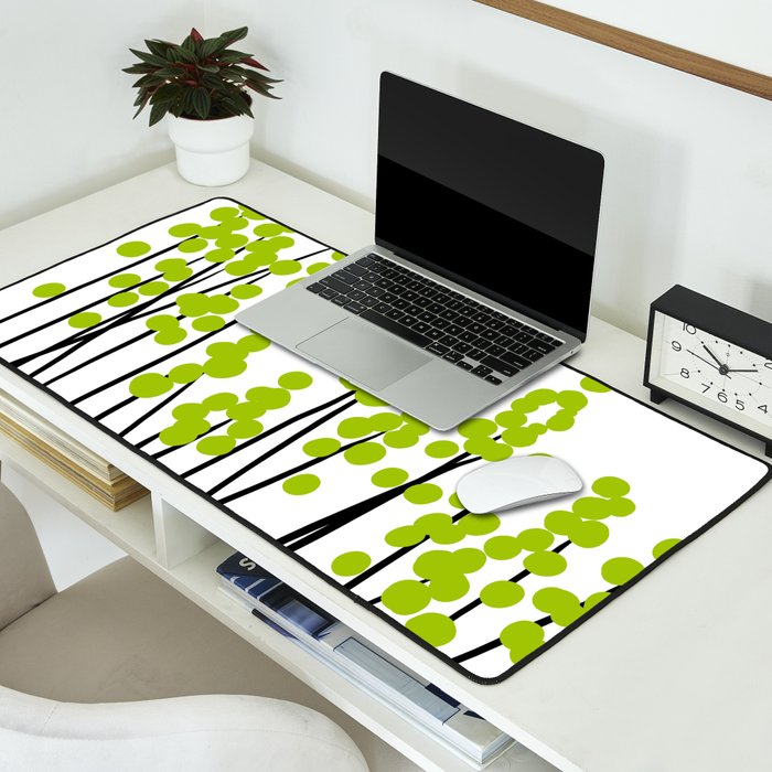 Hello Spring! Green/Black Retro Plants on White #decor #society6 #buyart Desk Mat Gallery Image 2