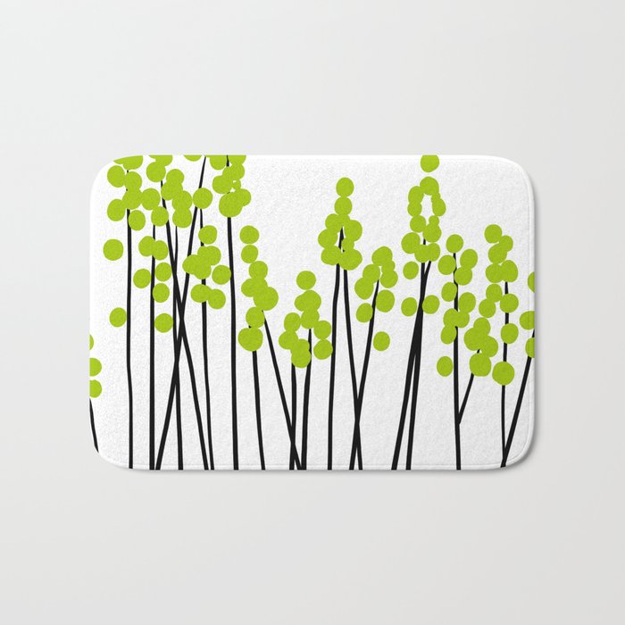 Hello Spring! Green/Black Retro Plants on White #decor #society6 #buyart Bath Mat Gallery Image 1