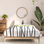 Hello Spring! Green/Black Retro Plants on White #decor #society6 #buyart Comforter Gallery Image 3