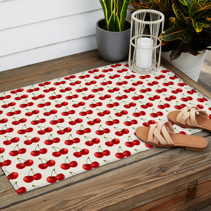 Y2K Cherries - Creme Pattern Large Outdoor Rug Gallery Image 2