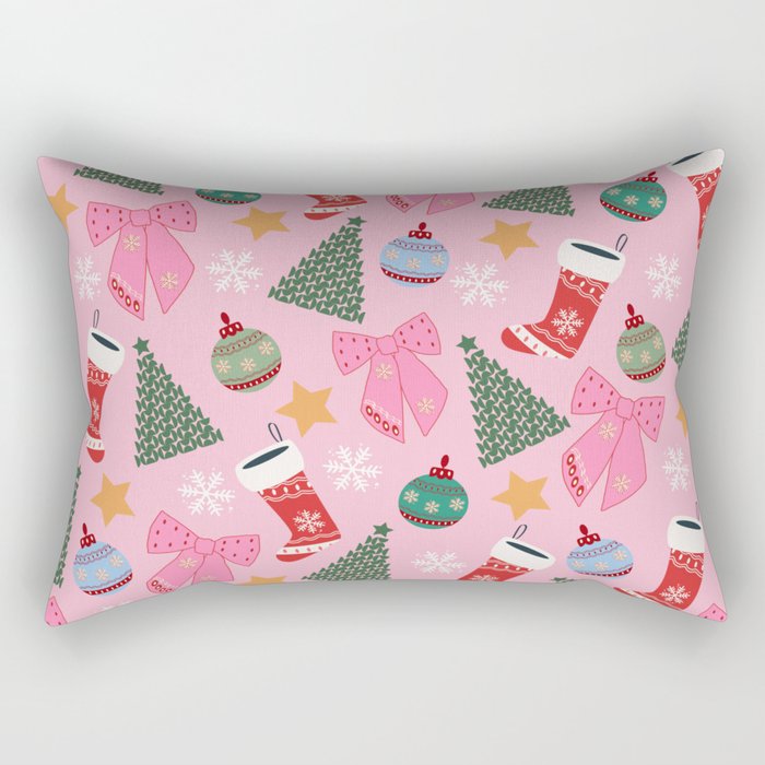 Cute Christmas Pink Rectangular Pillow Gallery Image 1