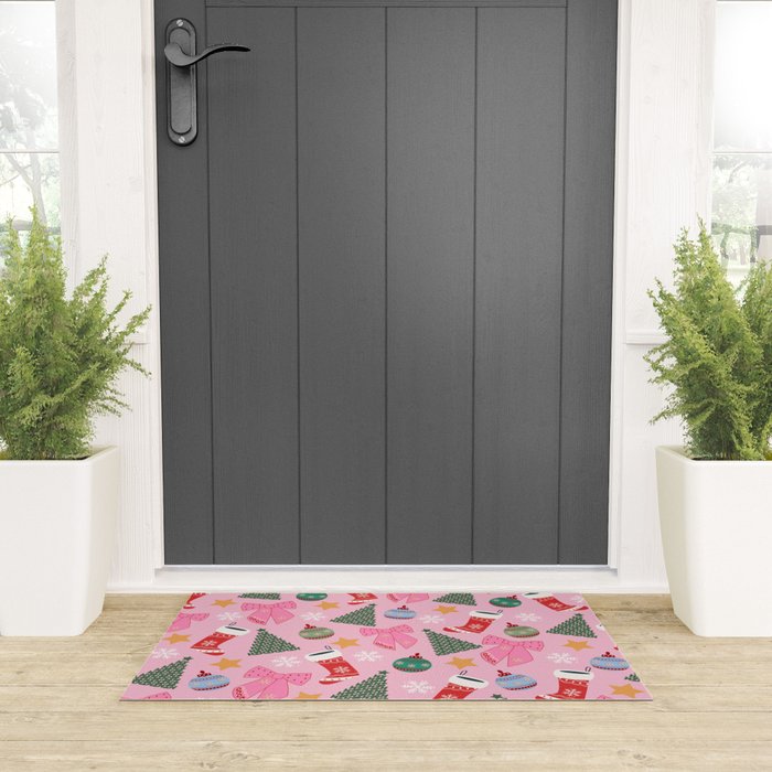 Cute Christmas Pink Welcome Mat Gallery Image 3