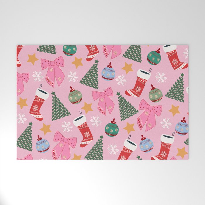 Cute Christmas Pink Welcome Mat Gallery Image 1