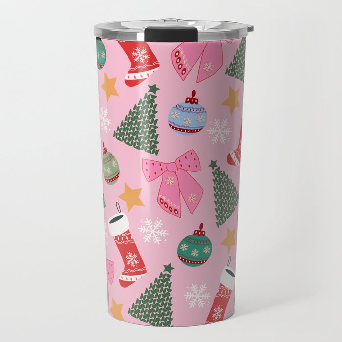 Cute Christmas Pink Travel Mug Gallery Image 1