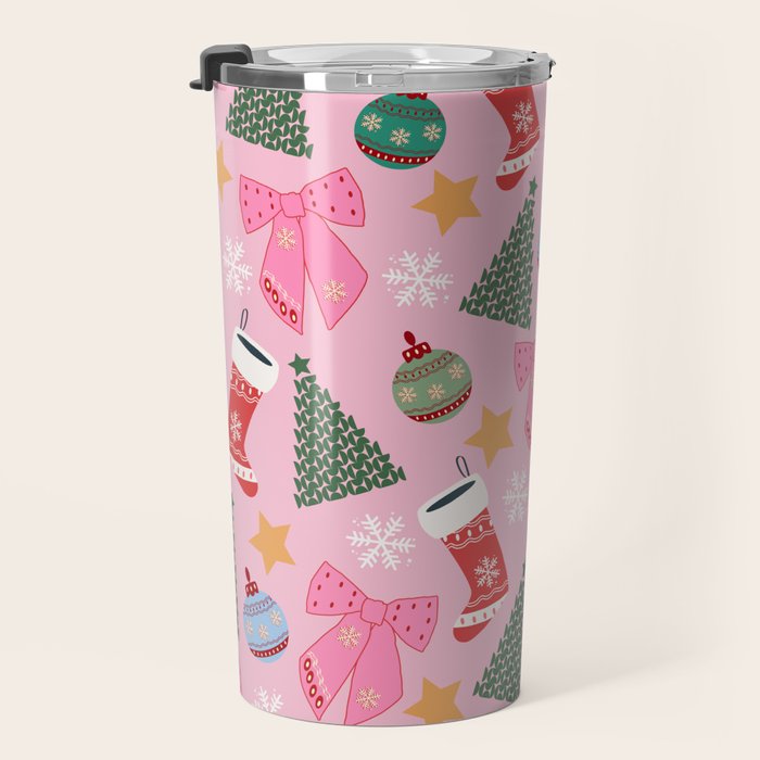 Cute Christmas Pink Travel Mug Gallery Image 3