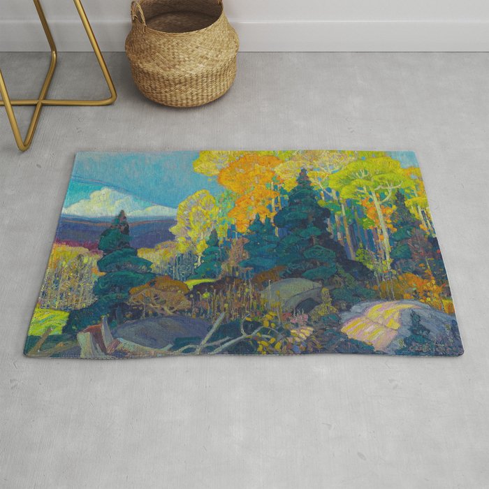 Canadian Landscape Franklin Carmichael Art Nouveau Post-Impressionism Autumn Hillside Rug Gallery Image 1