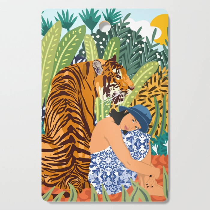 Awaken The Tiger Within Illustration, Wildlife Nature Wall Decor, Jungle Human Nature Connection Cutting Board Gallery Image 1