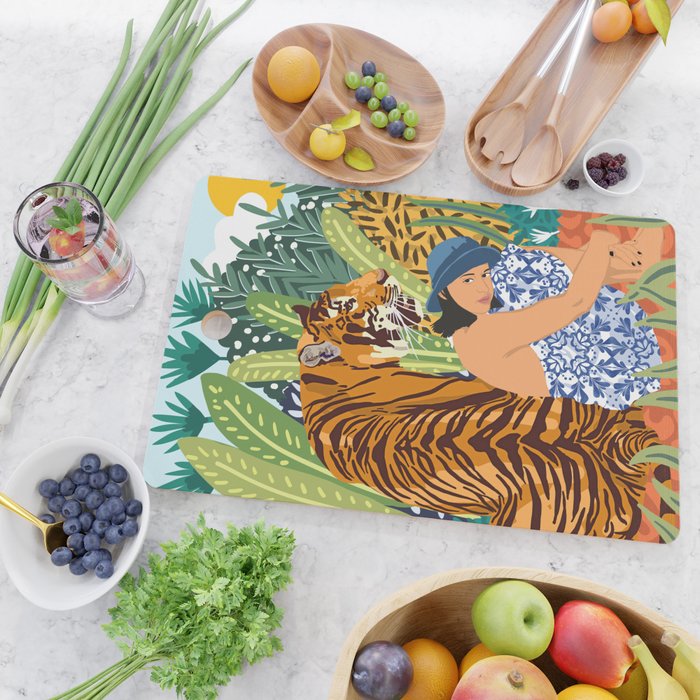 Awaken The Tiger Within Illustration, Wildlife Nature Wall Decor, Jungle Human Nature Connection Cutting Board Gallery Image 2