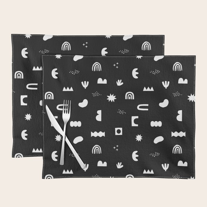 Black and white abstract organic shape pattern Placemat Gallery Image 1