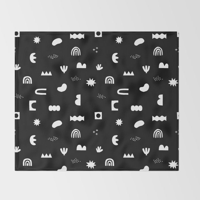 Black and white abstract organic shape pattern Throw Blanket Gallery Image 2