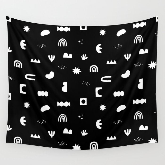 Black and white abstract organic shape pattern Wall Tapestry Gallery Image 4