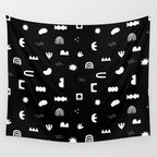 Black and white abstract organic shape pattern Wall Tapestry Gallery Image 4