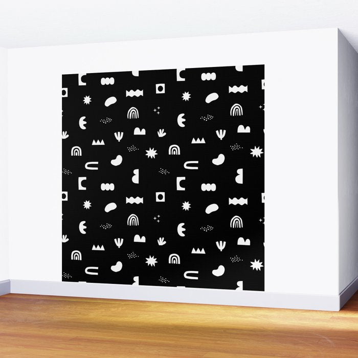 Black and white abstract organic shape pattern Wall Mural Gallery Image 2