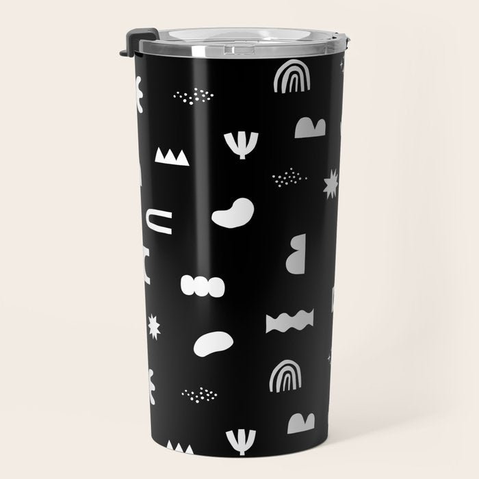 Black and white abstract organic shape pattern Travel Mug Gallery Image 3