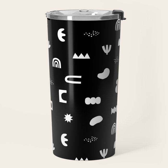 Black and white abstract organic shape pattern Travel Mug Gallery Image 2