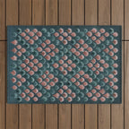 Art Deco scallops Watercolour palmtrees - teal pink Outdoor Rug Gallery Image 1