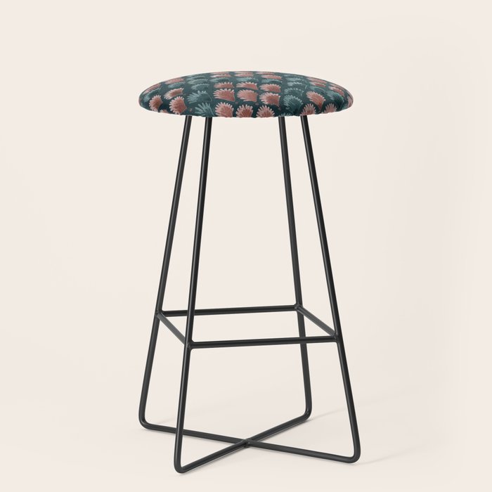 Art Deco scallops Watercolour palmtrees - teal pink Stool Gallery Image 1