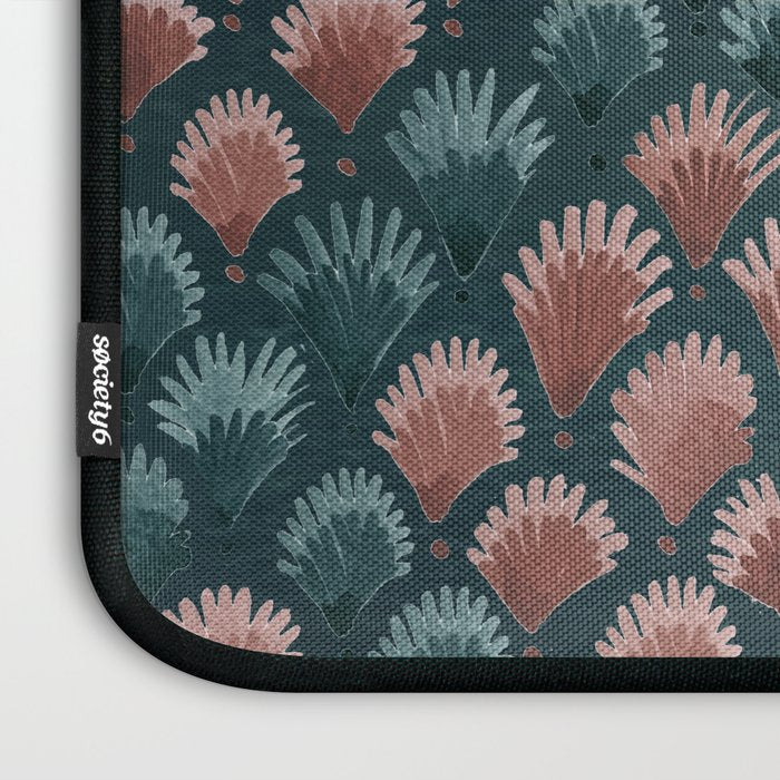 Art Deco scallops Watercolour palmtrees - teal pink Laptop Sleeve Gallery Image 3