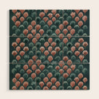 Art Deco scallops Watercolour palmtrees - teal pink Wood Wall Art Gallery Image 1